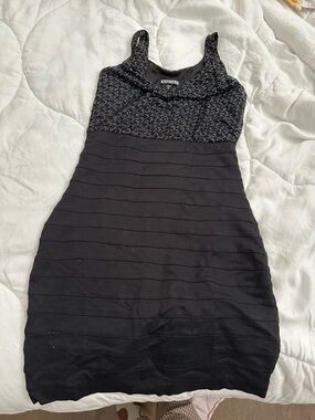 Express Black Sleeveless Textured Knit Mini Dress